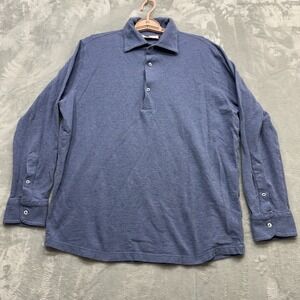 Luca Faloni Polo Men 2XL Blue Cotton Long Sleeve Shirt Made in Italy Old Money